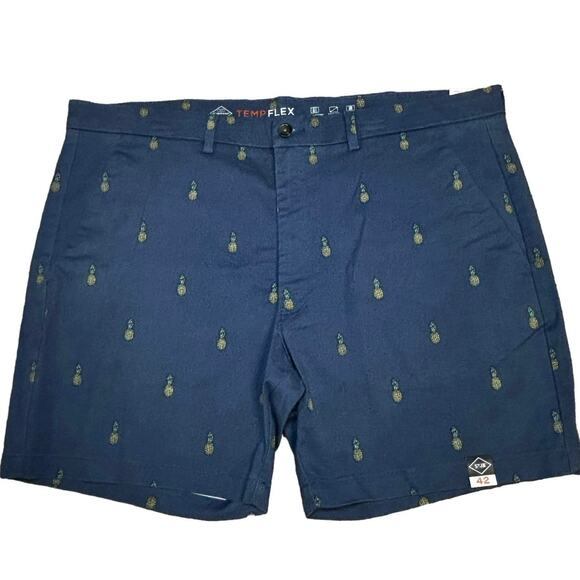 St. John's Bay Navy Pineapple Print Flat Front Shorts Stretch 7” Inseam Size 42 - Picture 1 of 7